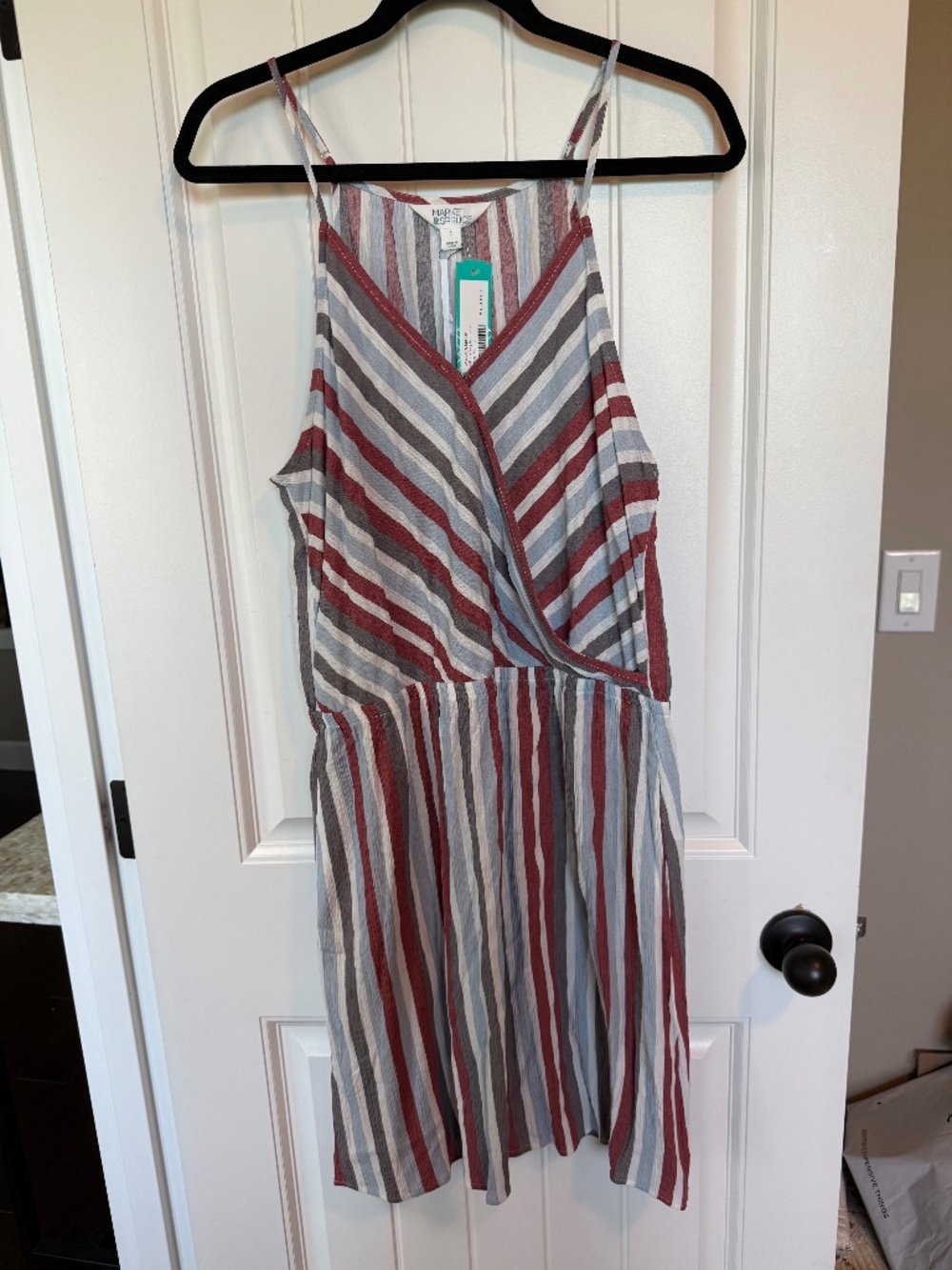 Market & Spruce Liliana Surplice Large Pockets Stripes Coastal Beach Summer NWT
